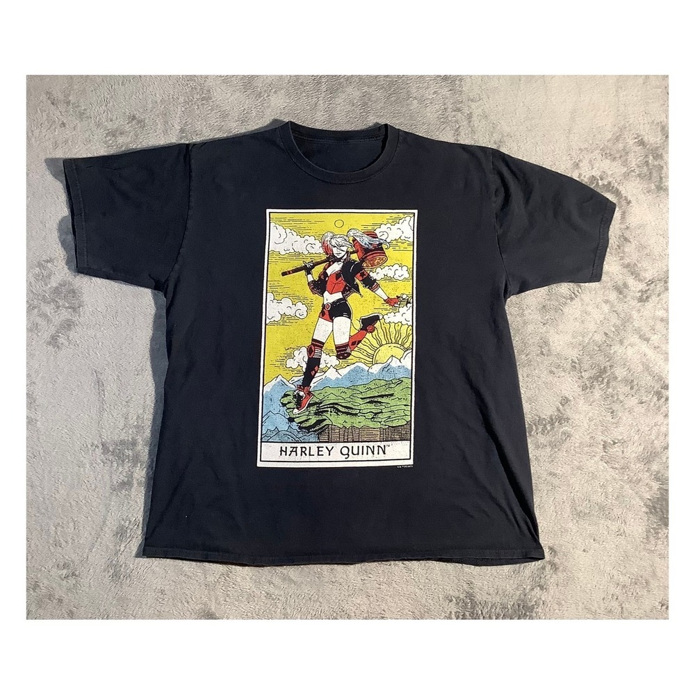 DC Comics Harley Quinn Tarot Card Graphic T-Shirt Black Men's Size‎ L